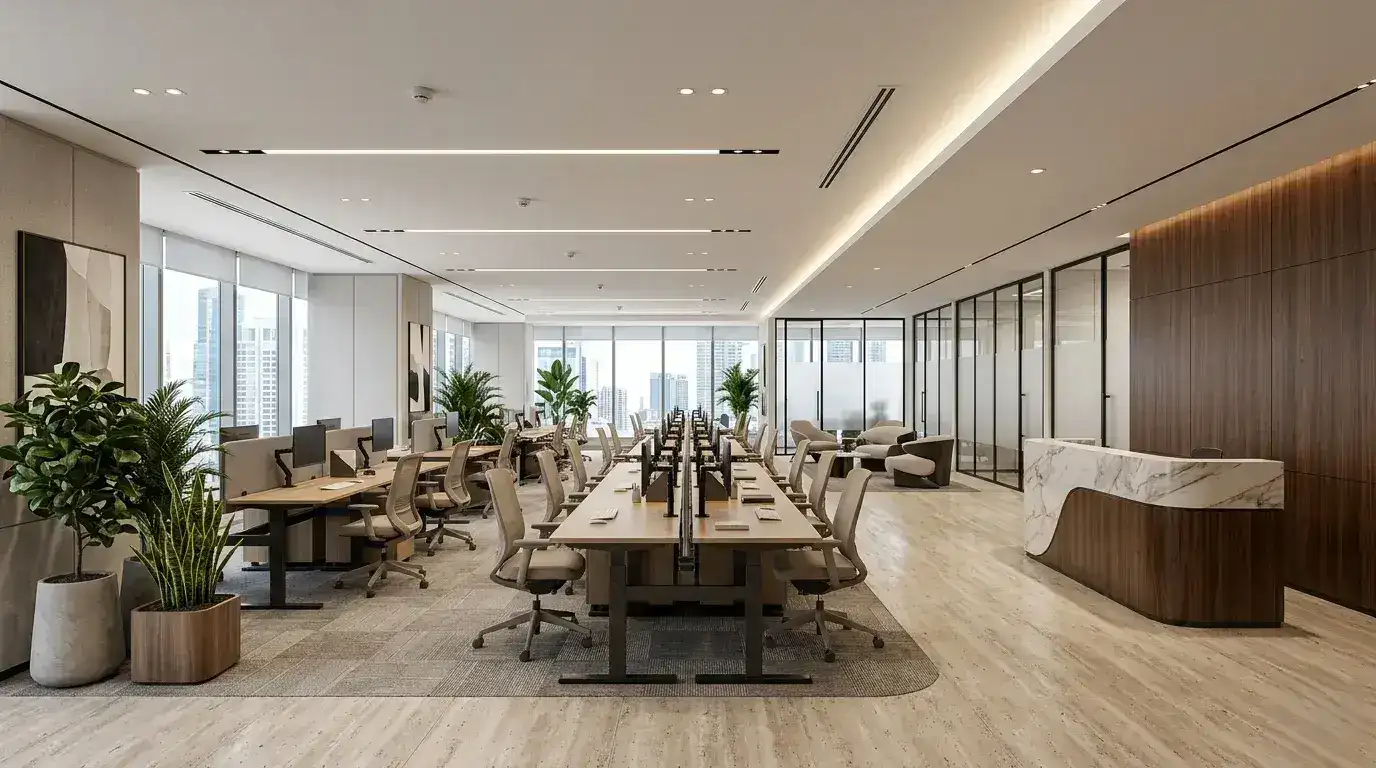 Commercial office interior design Bangalore by Skyline Spaces